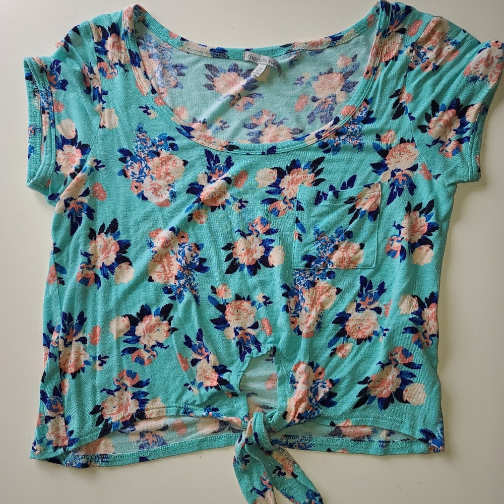 charlotte russe floral print crop top with tie